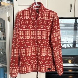 Half-Zip Teddy Jacket in Red & Cream Pattern